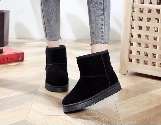 Women's Flat-Bottom Thickened Leather Plus Size Couple Snow Boots