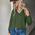 Autumn And Winter New Hot Sale Pure Color Hot Temperament V-neck Long Sleeve Top