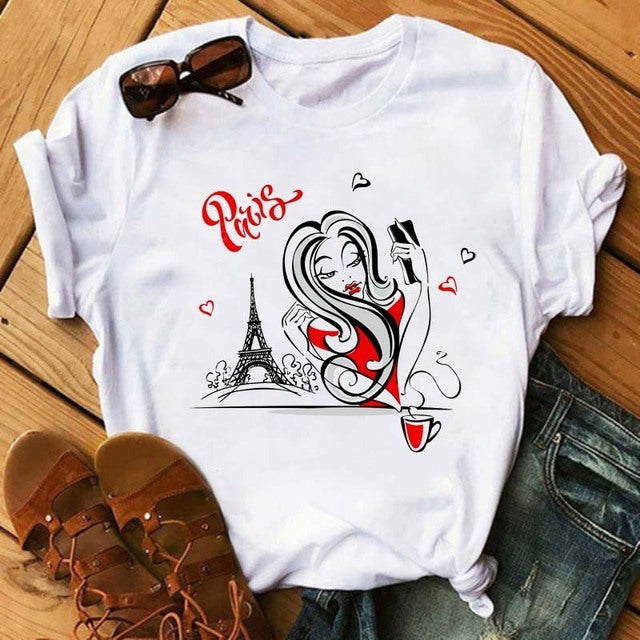 Summer Women's Short-sleeved Romantic I LOVET Shirt Printing