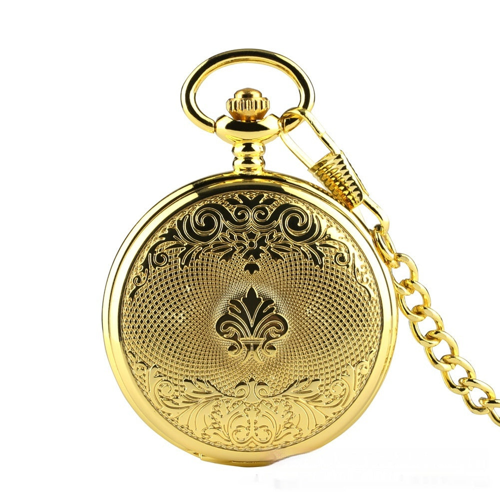 Flip Necklace Gold Double-sided Carved Shield Manual Manipulator Pocket Watch