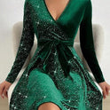 Solid Color Sequined Velvet Dress