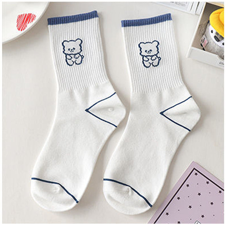 Women's Cute Cartoon Bear Thin Mid-calf Length Socks