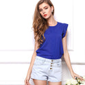 USA SIZE Large size chiffon t-shirt Solid color short-sleeved shirt Feifei sleeve chiffon shirt