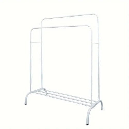 Multifunctional Coat  Clothing Double Rod Hanger With Shelf Freestanding White