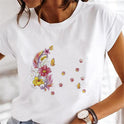 Feather Fashion Print Round Neck Sports Short Sleeve