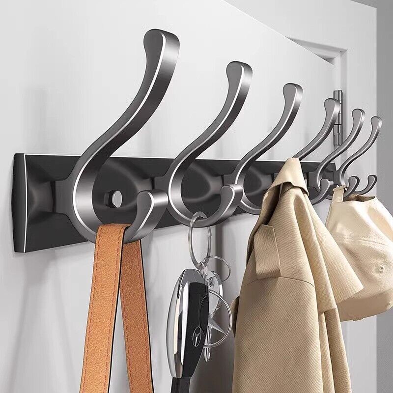 Hooks Aluminum Coat Clothes Door 4-6 Holder Rack Key Hooks Wall Mounted Hanger