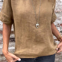 Women's Round Neck Long Sleeve Cotton And Linen Loose-fitting T-shirt Top