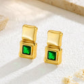 Square Geometric Stainless Steel Inlaid Zircon Stud Earrings Fashion