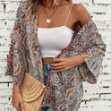 Ethnic Print Round Neck Shirt Bohemian Holiday Long Sleeve Shirt