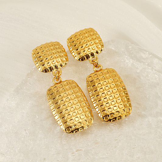 Women's Stainless Steel Square Textile Stud Earrings Retro