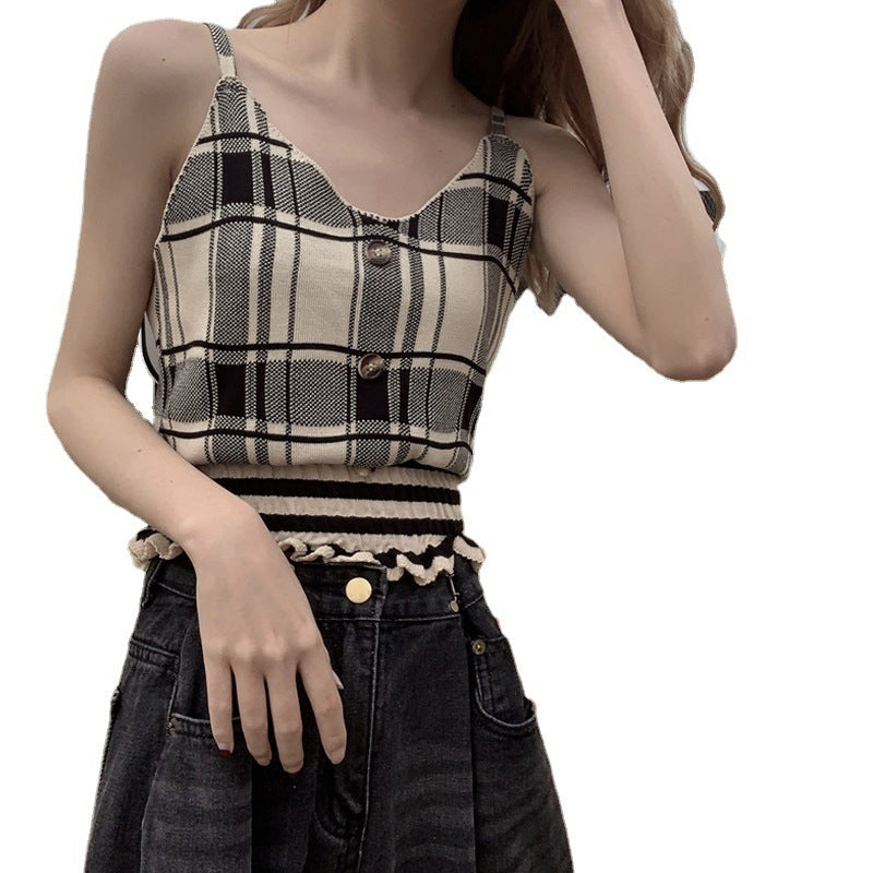 Thin Sleeveless Sleeveless Inner Top Plaid Base Shirt