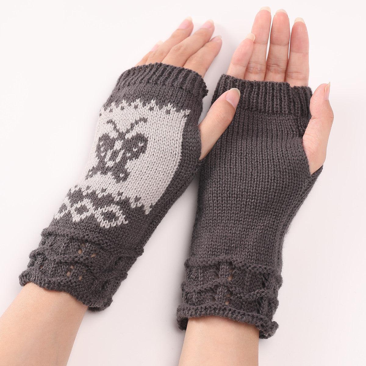Cute Autumn And Winter Fashion New Butterfly Wool Warm Gloves