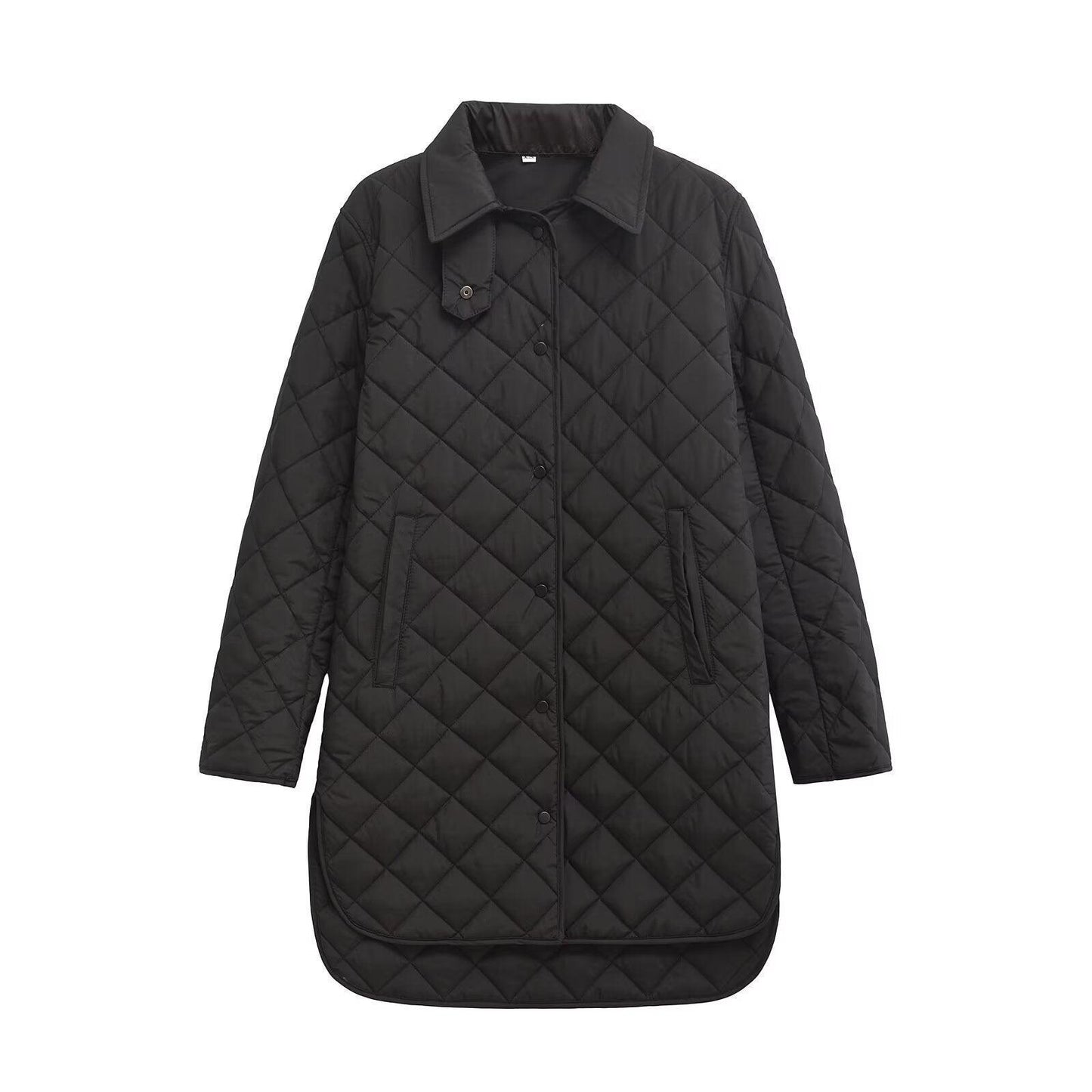 Women's Lapel Rhombus Loose And Warm Cotton-padded Coat