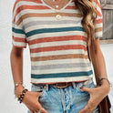 Women's Contrast Color V-neck Casual T-shirt