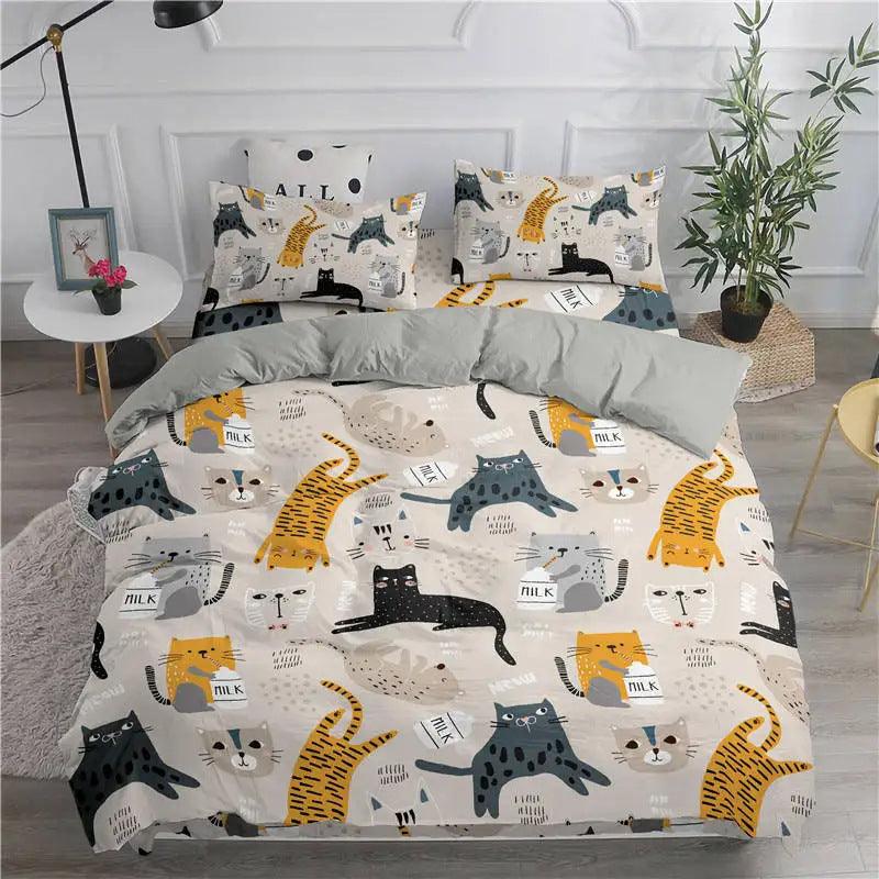 Cartoon Duvet Cover Suit Cute Kitten Pattern