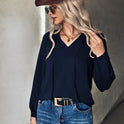 Autumn And Winter New Hot Sale Pure Color Hot Temperament V-neck Long Sleeve Top