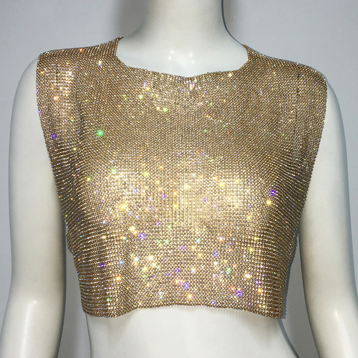 Women's Sleeveless Blouse Metal Rhinestone Backless