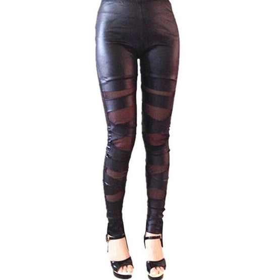 Cross Tied Faux Leather Leggings Stretch Feet Pants