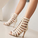 Summer Open Toed High Heel Lace-up Sandal Boots