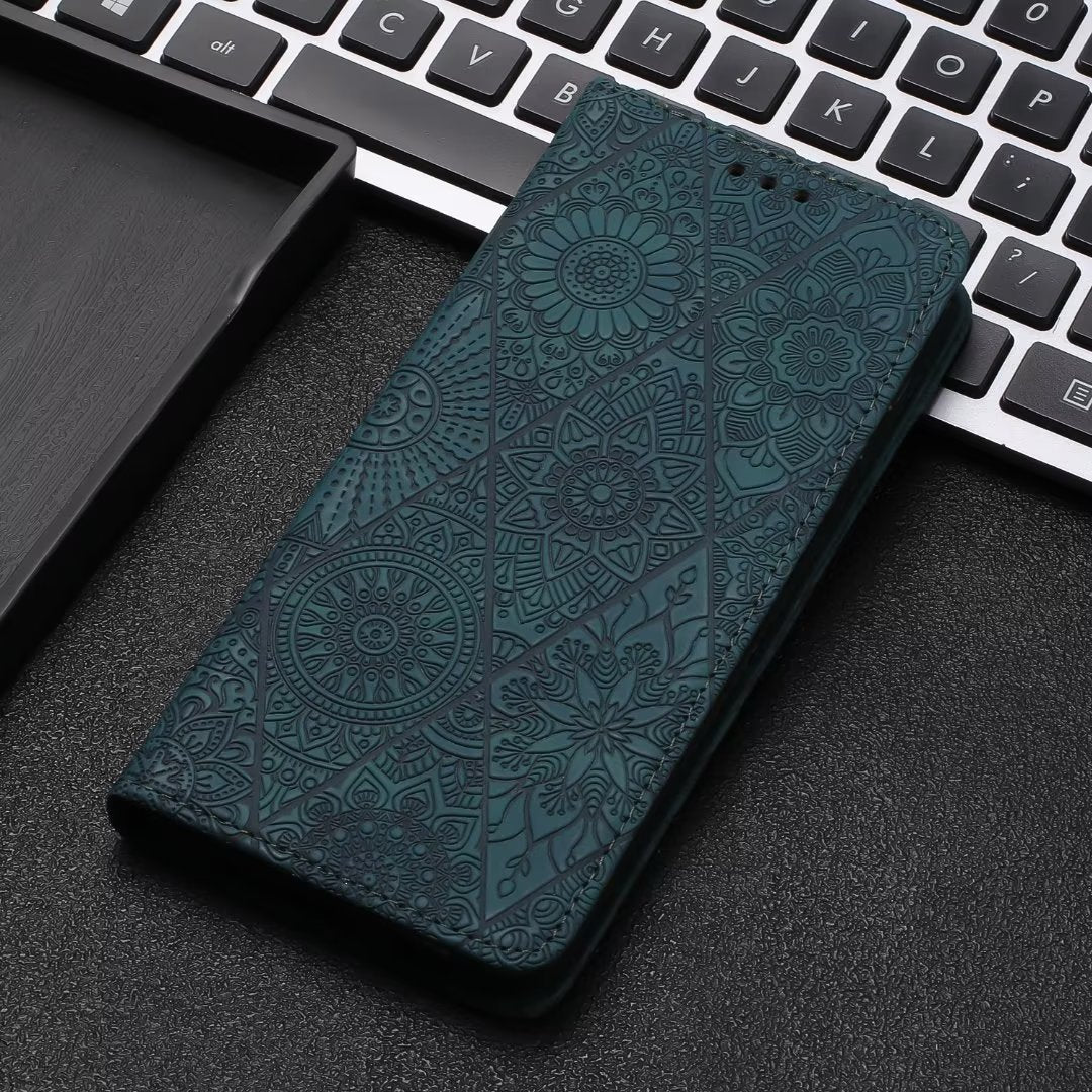 Solid Color Simple Retro Embossing Suction Leather Phone Case