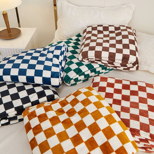 Chessboard Grid Flannel Blanket Square Thickened Milk Flannel Blanket