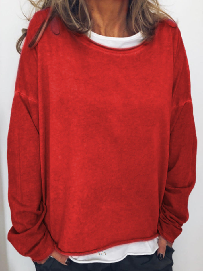 Solid Color Long Sleeve Casual Loose Top Women