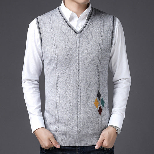 V-neck Wool Vest Fall Winter Men's