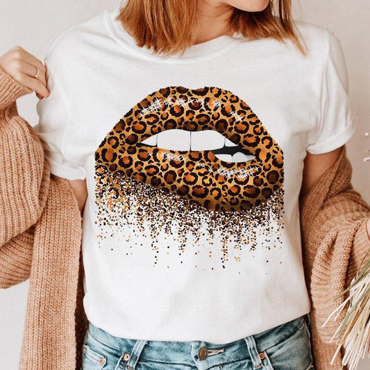 Fashion Printing Creative Color Lip Print Short Sleeve