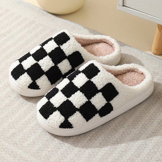 Indoor Home Winter Chessboard Cotton Slippers