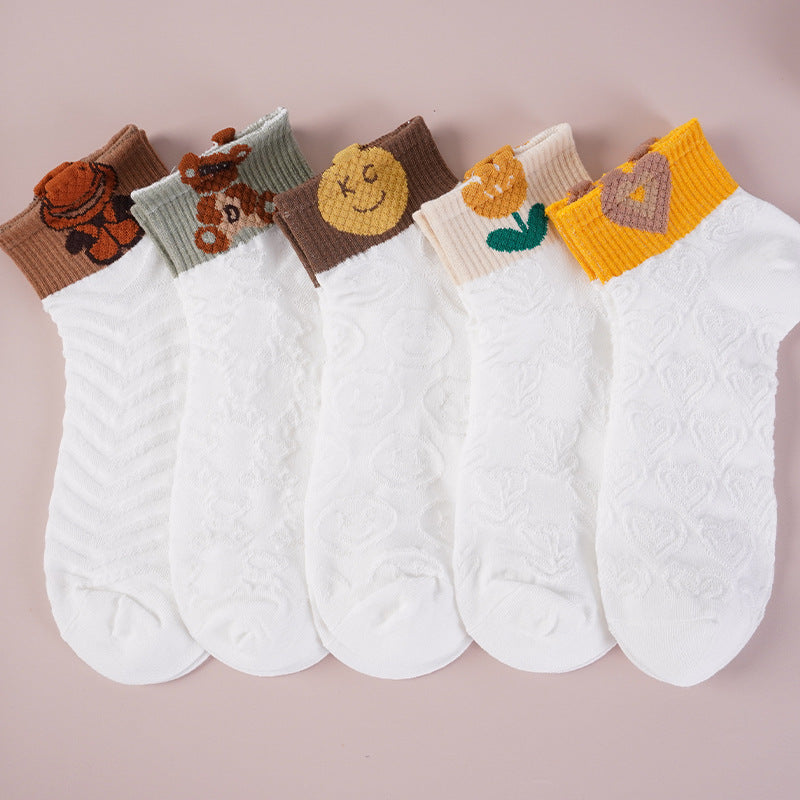 Women's Three-dimensional Bear Embossed Boat Socks