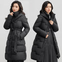 Women's Winter New Waist Trimming Fashion Mid-length Hooded Below-the-knee Coat