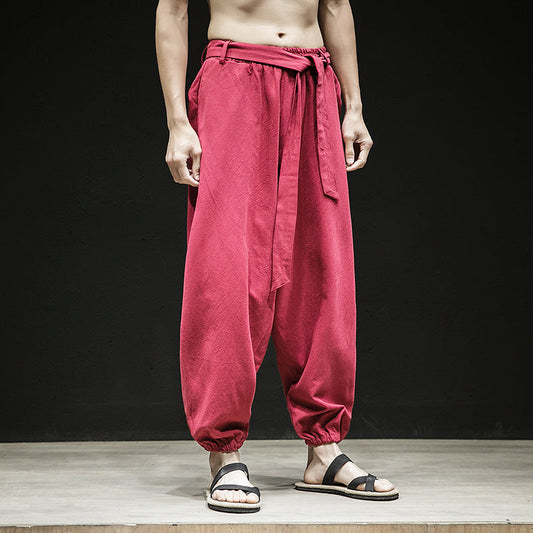 Spring And Summer New Chinese Style Pants Men's Elastic Band Width