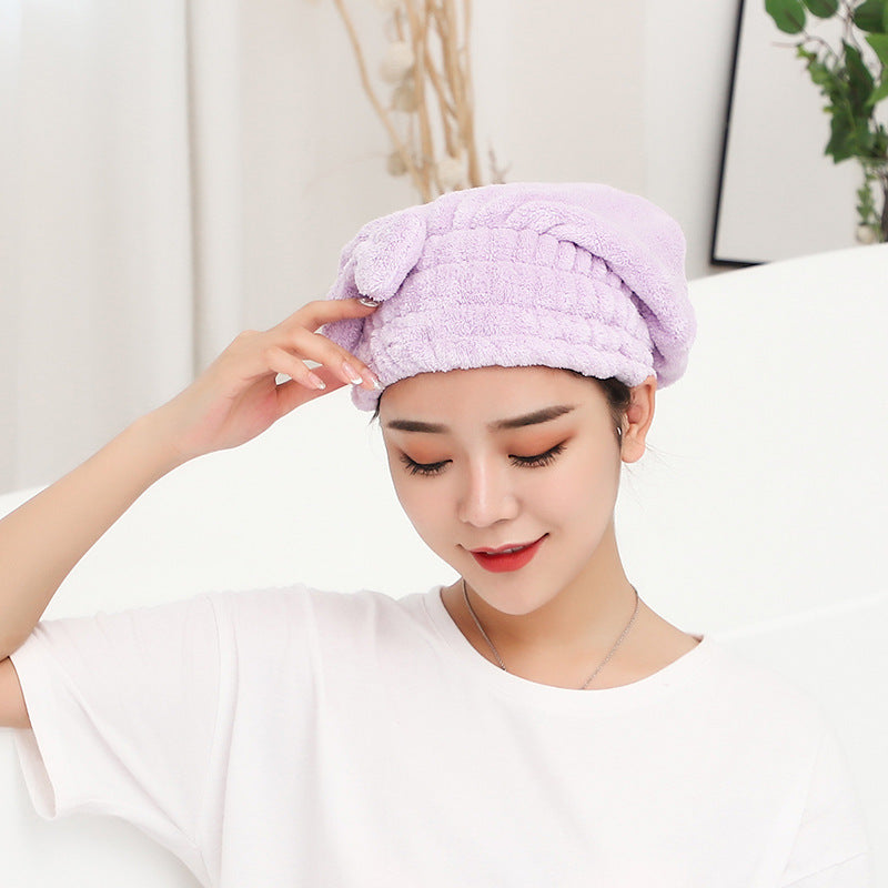 Cute Thick Solid Color Absorbent Dry Hair Cap Women Quick-drying Shower Cap