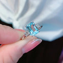 Elegant Rectangular Light Ocean Blue Simulation Topaz Colored Gems Open Ring