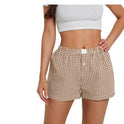 Women's Casual Plaid Cotton Arrow Pants Loose Four-corner Button Shorts
