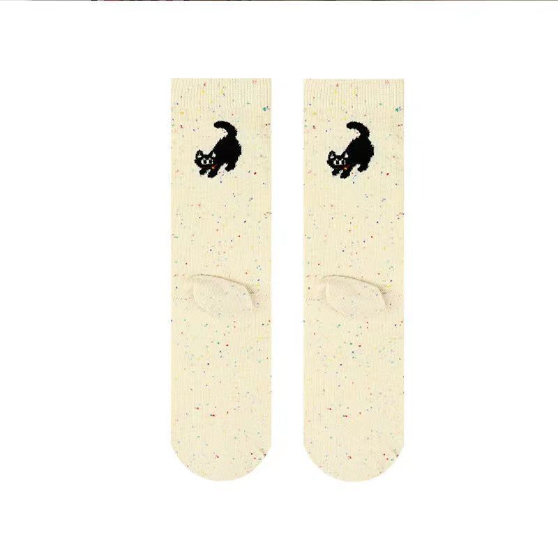 Spring And Autumn New Cute Illustration Heel Flocking Color Dots Tube Socks