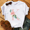 Letter Flower Women INS26 Letter Flower Print Casual T-shirt