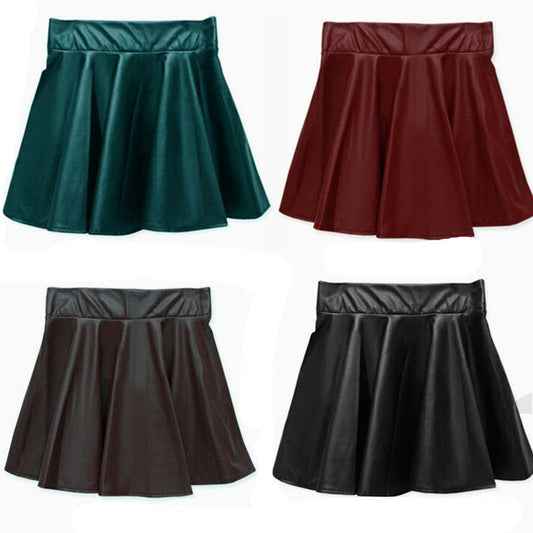 High waist Faux Leather Skirt sun skirt pleated skirt