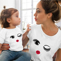 Girls Red Lip Print T-shirt Funny Family Collocation