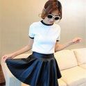 High Waist Pu Leather Skirt Is Thin And Pleated