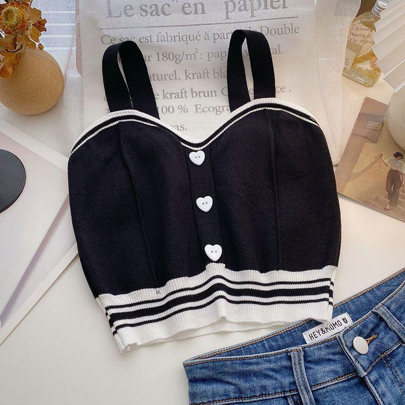 Sweet Wind Love Button Short Cropped Knitted Vest Women