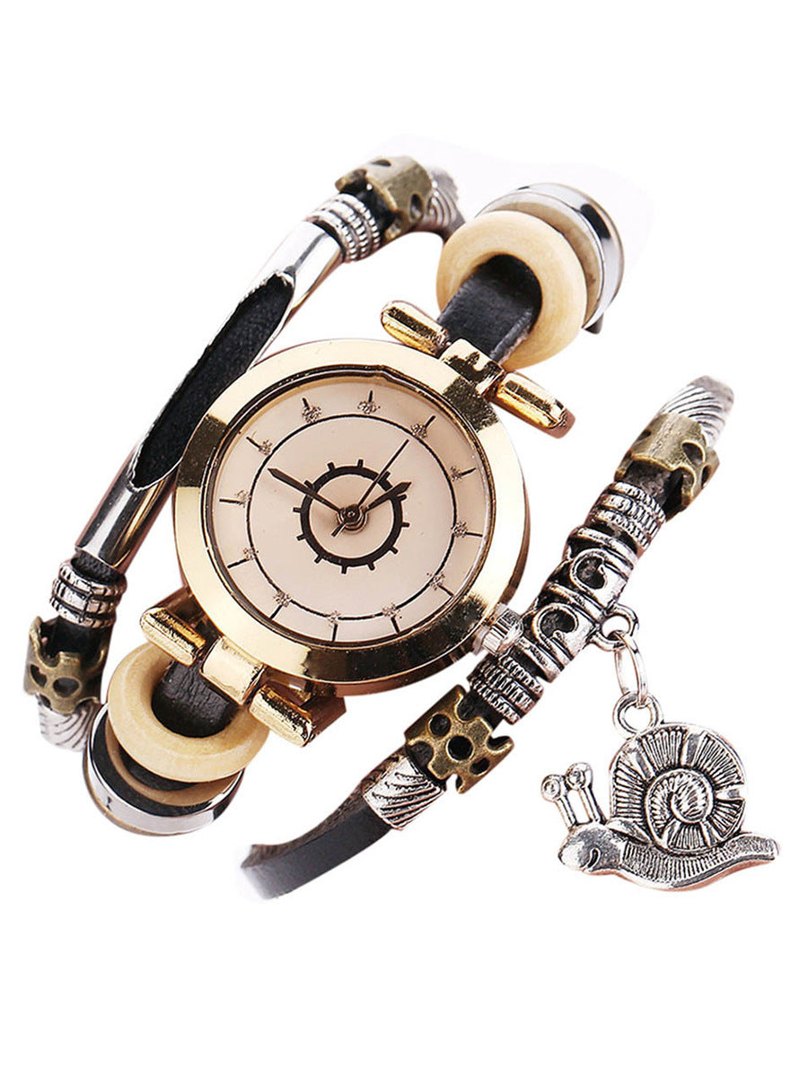 Women's Vintage Bracelet Watch Coiling Leather Watch Snail Pendant