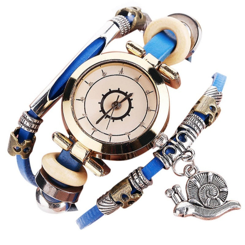 Women's Vintage Bracelet Watch Coiling Leather Watch Snail Pendant