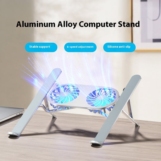Aluminum Alloy Notebook Stand Portable Folding Lifting Tablet Height Increasing Desktop Twin Fan Computer