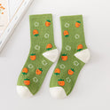 Cartoon Rabbit Carrot Green Women Socks