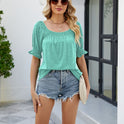 Loose Design Casual Short Sleeve Fashion Square Collar T-shirt