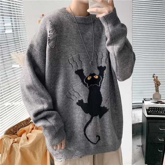 Loose And Lazy Style Printed Sweater Pullover Top