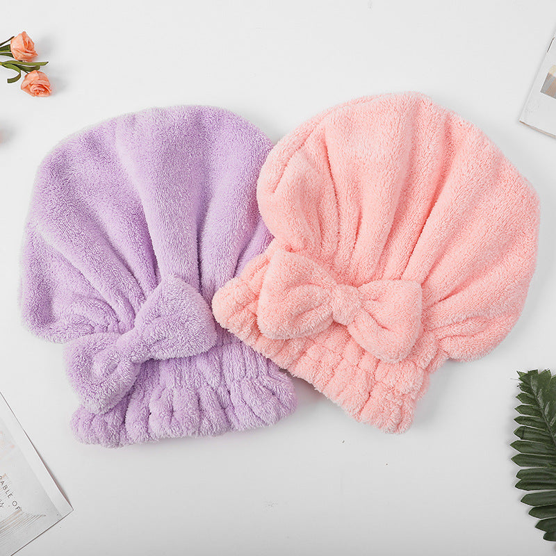 Cute Thick Solid Color Absorbent Dry Hair Cap Women Quick-drying Shower Cap