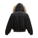 High Street Line Splicing Fur Collar Hood Cotton Coat Jacket