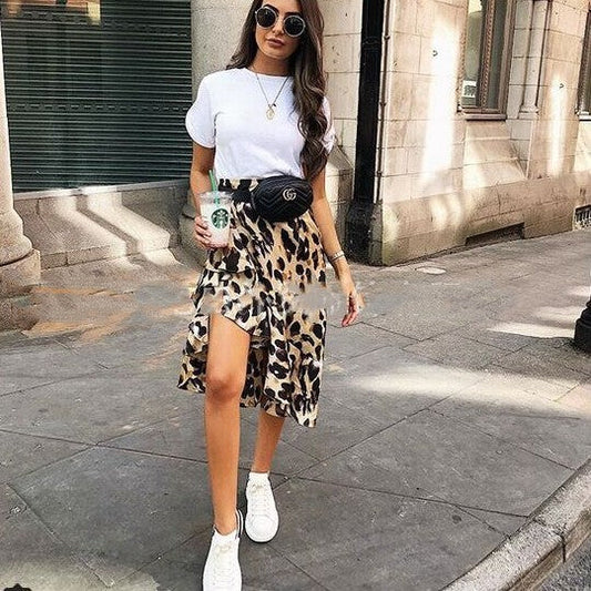 European And American Slim Fit Leopard Print Skirt